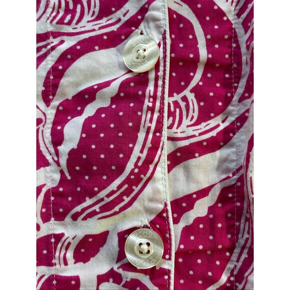 Lilly Pulitzer Sleepwear button down Pajama Set Seashell Dots Bright Pink White - Picture 11 of 11